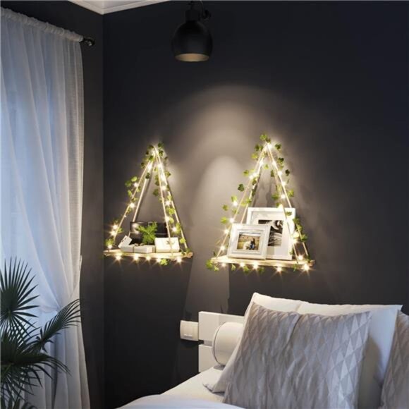 Artificial Ivy LED-Strip Wall Hanging Shelves Set of 2,Macrame Shelf for Bedroom - Picture 4 of 7